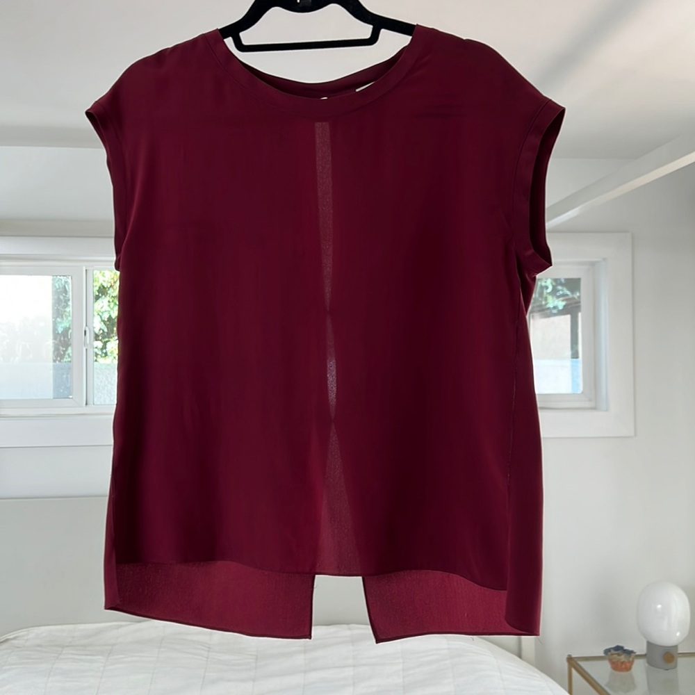 Sandro open back maroon silk top - perfect for day to night wear